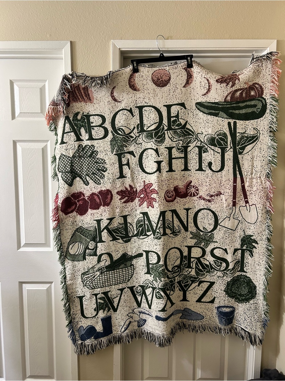 Vintage Garden Alphabet Throw Blanket - Green & Burgundy